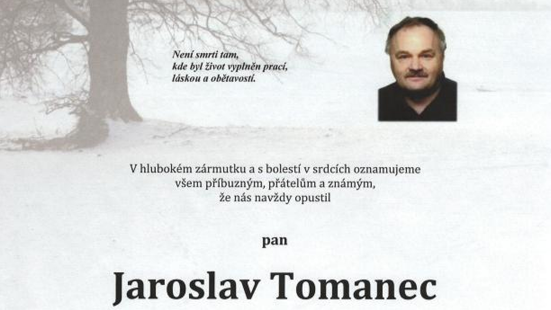 Obec Oznice - Parte  Tomanec Jaroslav