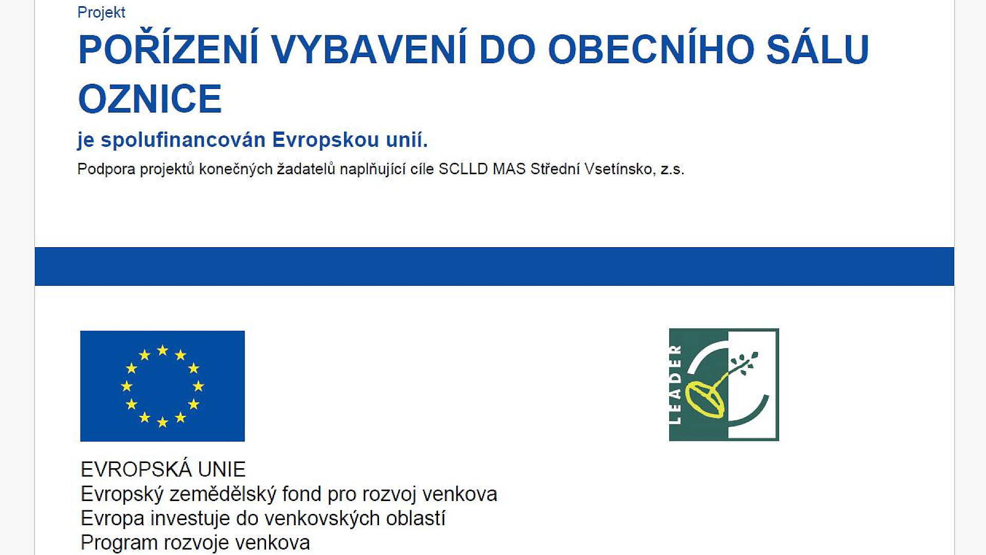 Obec Oznice - Pořízení vybavení do Obecního sálu Oznice