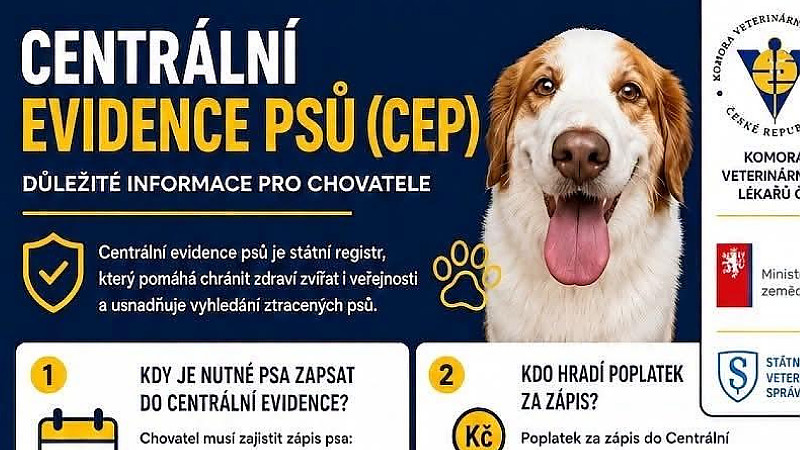 NOVÁ POVINNOST PRO MAJITELE PSŮ: Centrální evidence psů (CEP) -  spuštění systému od 1. 7. 2026. 
