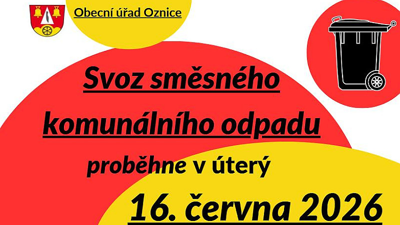 Úterý 16.5.: svoz směsného komunálního odpadu. 