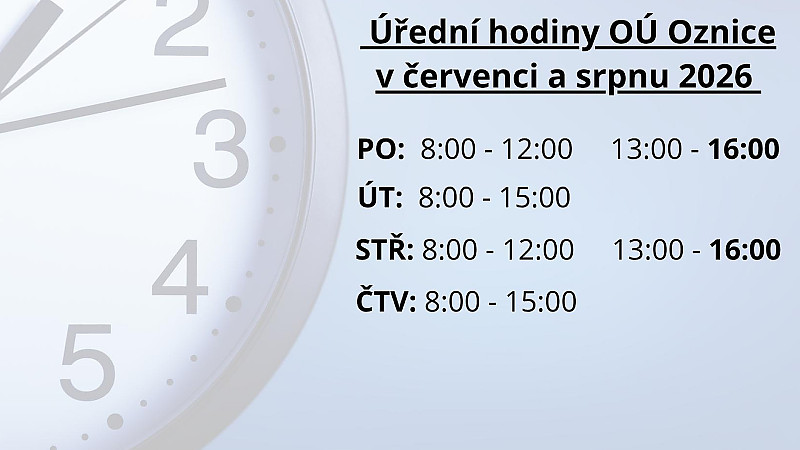 Letní provozní doba OÚ Oznice.