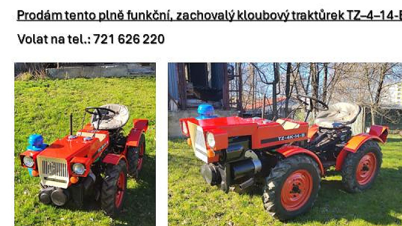 Inzerát: prodej traktůrku a výsuvného hasičského žebříku. 