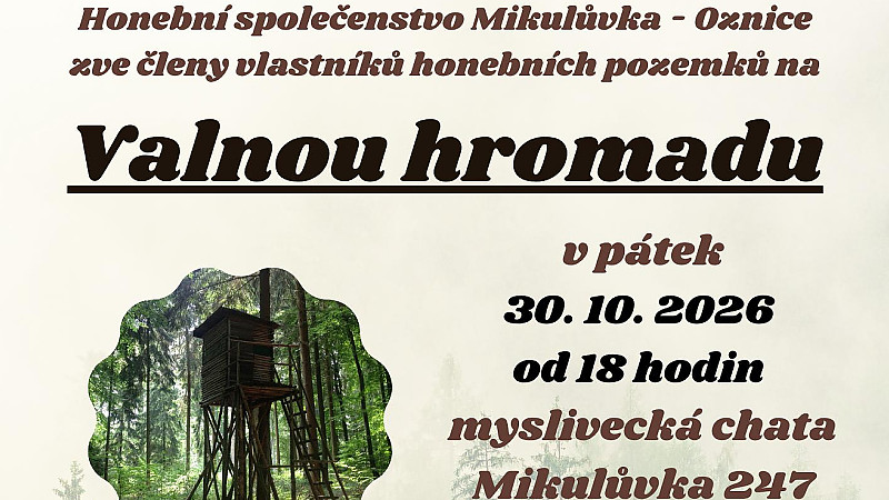 Honební společenstvo Mikulůvka-Oznice: valná hromada.